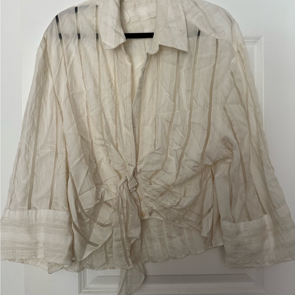 Zara Cream Sheer Striped Blouse
